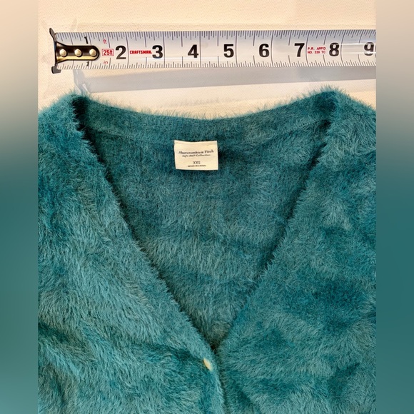Abercrombie & Fitch Emerald Teal Fuzzy Cardigan XXS Soft A & F Collection - Picture 7 of 10